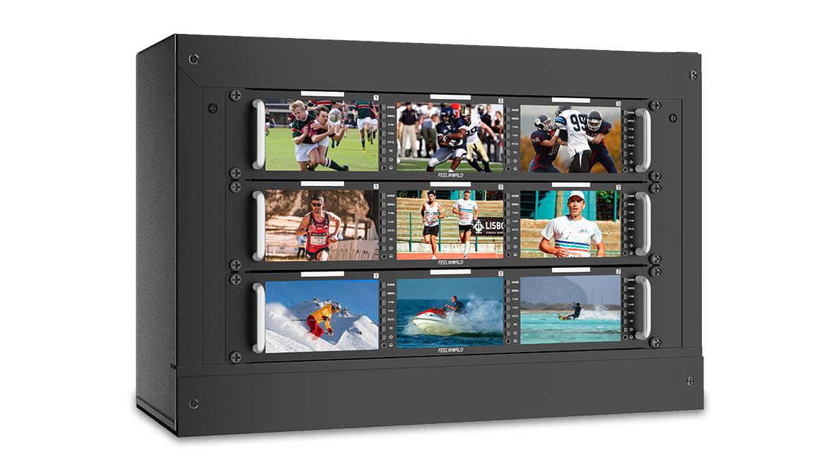 FEELWORLD T51 PLUS-H Triple 5.5 Inch 2RU Rackmount Monitor Full HD 4K Hdmi Sdi Av Monitor Us Plug